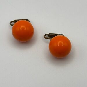 Vintage 1960s Mod Orange Lucite Globe Clip-On Earrings – Stamped Germany